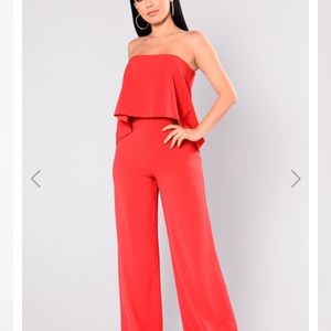 Fashion Nova Red Jumpsuit-Need Me Baby Jumpsuit